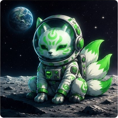 KITSUNE astronaut sitting on the Moon with Earth in the background